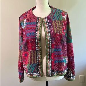 Emery Rose Plus Size Vibrant Colorful Blazer with Textured Patchwork Size 2X